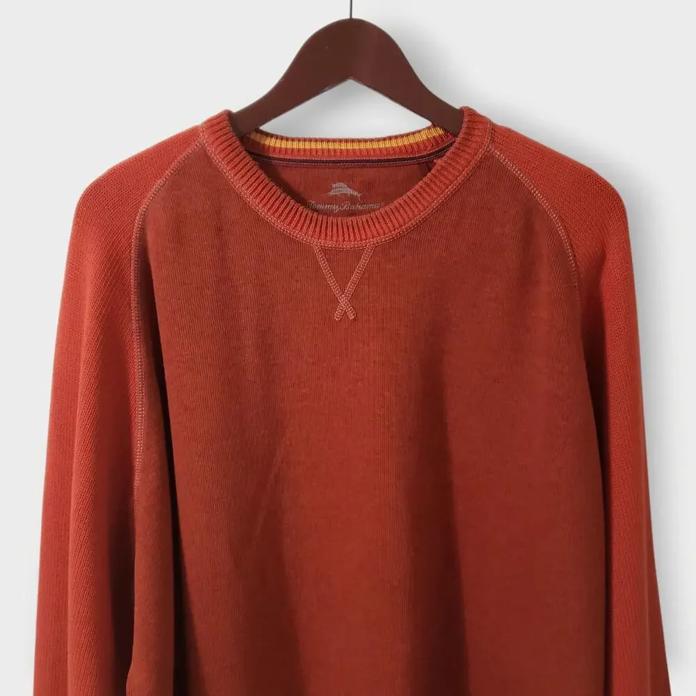 Tommy‎ Bahama Mens Colorblock Raglan Crewneck Sweater Orange Sz XXL Preppy Retro